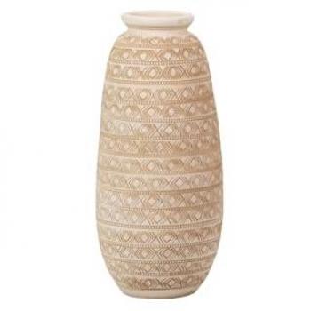 Florero Cerámica Beige 26x26x60 cm - Jarrón Elegante para Flores Frescas
