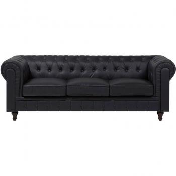 Sofá Chesterfield 3 Plazas Tapizado en Tela Gris Claro con Patas de Madera Oscura