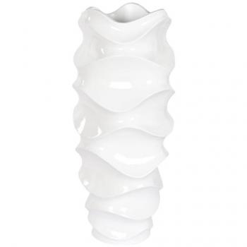 Macetero Vaso Home ESPRIT Blanco de Fibra de Vidrio con Diseño de Ondas 44 x 44 x 101 cm