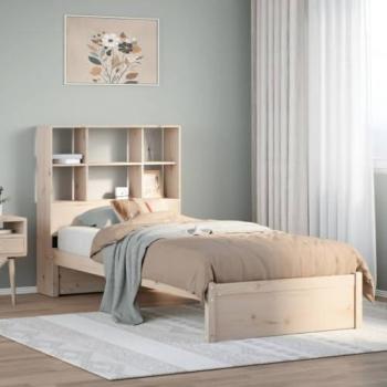 Cama con Estantería de Madera Maciza de Pino 100x200 cm sin Colchón