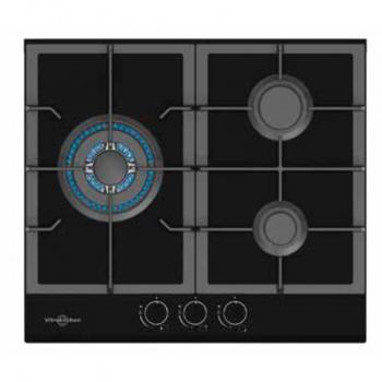 Placa de gas Vitrokitchen CG630NN con 3 fuegos y cristal negro natural