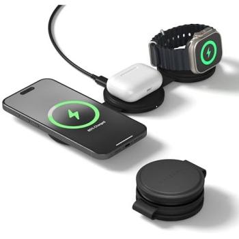 Cargador Inalámbrico Satechi OntheGo 3 en 1 Qi2 (15W) Negro