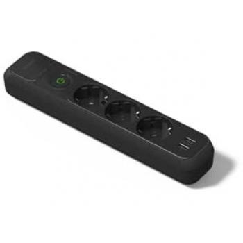 Base múltiple 3 tomas negro + 2 USB con interruptor Famatel 2533N