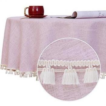 Deconovo Mantel Mesa Rectangular Decorativo Impermeable con Borlas de Cocina 140cm Rosa