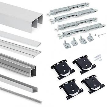 Kit de herrajes para armario de 2 puertas correderas con cierre suave, rodadura inferior, perfiles Deep, espesor 18 mm, anodizado mate, tableros no incluidos