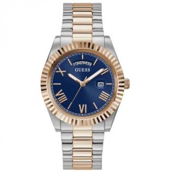 Guess Connoisseur Stainless Steel Quartz Watch - Silver and Rose Gold, Unisex, One Size