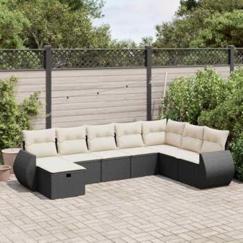 8-Piece Black Poly Rattan Garden Sofa Set with Cushions