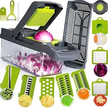 SAIAOBO Cortador de Verduras Mandoline 13 en 1, rebanador de Verduras, Verduras ralladas, Picador de rallador de Cocina multifunción con 7 Cuchillas Ajustables para rebanar, Cortar Verduras y rallar
