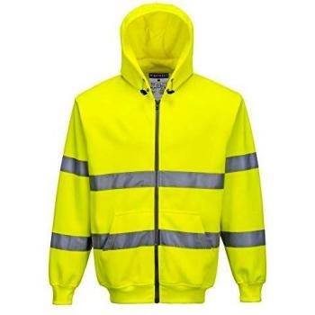 Sudadera con Capucha de Alta Visibilidad Portwest B305 - Amarillo, Cremallera Frontal, Clase 3
