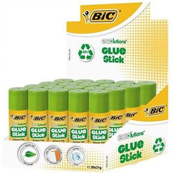 BIC ECOlutions Expositor de 20 Barras de Pegamento, 21g - Apto para Papel y Cartón, Lavable