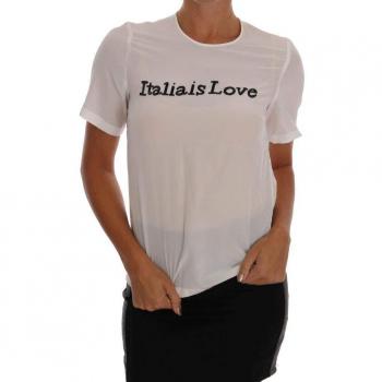 Dolce & Gabbana White Silk ITALIA IS LOVE Blouse T-shirt - IT36 | XS