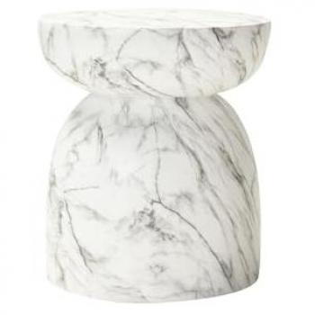 Mesa Auxiliar/Taburete Blanco Efecto Mármol Claro de Alta Calidad 41x41x47 Cm