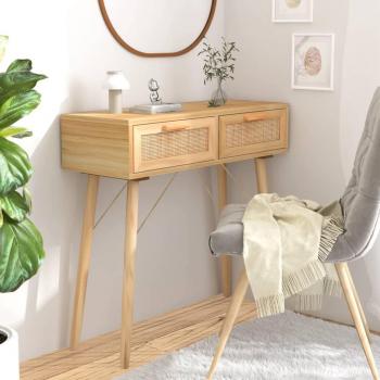 vidaXL Console Table Brown 80x30x75 cm Solid Wood Pine & Natural Rattan