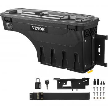 VEVOR 6.6 Gal Truck Bed Storage Box, Lockable Lid, Waterproof ABS Wheel Well Tool Box with Password Padlock, Compatible with Dodge Ram 1500 (2019-2023), Black