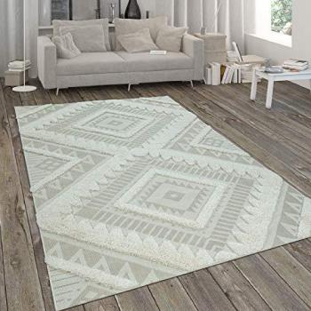 Alfombra Exterior Motivo Shaggy 3D Beige Geométrico 80x150 cm