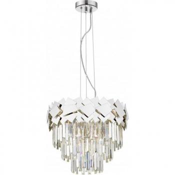 Celine Chrome lámpara colgante 6 bombillas 62cm con diseño moderno, acabado cromado, estructura de metal, pantalla de cristal cortado con láser y capacidad para 6 bombillas
