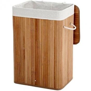 SONGMICS Cesto de Ropa Sucia, Cesta de Ropa Sucia, Forma Rectangular, Cesto para Lavandería, Cesta de Bambú con 3 Asas, 40 x 30 x 60 cm, Natural LCB10Y