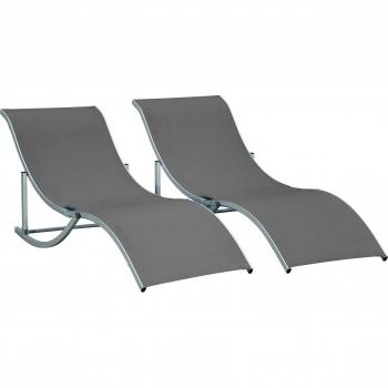 Set de 2 Tumbonas Plegables Outsunny Ergonómicas en Forma de S con Estructura de Aluminio y Textilene para Exteriores, Jardín, Terraza o Piscina - Color