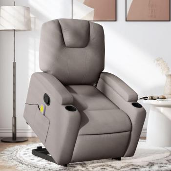 Sillón reclinable de masaje elevable en tela gris taupé
