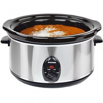Syntrox Germany – 4,5 litros Acero inoxidable Slow Cooker con función para mantener caliente, cristal de seguridad y extraíble cerámica – Bol langsa mgarer olla de cocción lenta