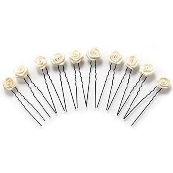 10 horquillas con rosas - accesorios para el cabello - para cabello plano - negro - Beige