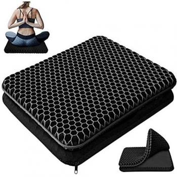 Cojín de gel de doble grosor para asiento con funda antideslizante, transpirable, alivio del dolor de panal, para silla de oficina o coche
