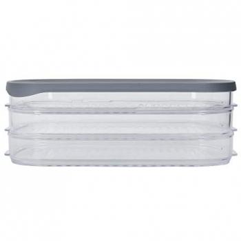 Caja de Almacenamiento de Alimentos MasterClass Deli con 3 Compartimentos Transparentes, Recipiente Rectangular Grande para Carne y Cortes Fríos con Tapa Gris para Nevera