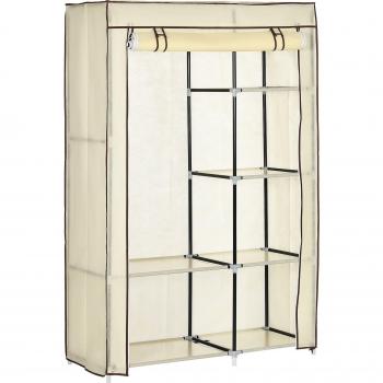 Armario de Tela Plegable HOMCOM con 6 Estantes y 1 Barra de Colgar - Crema