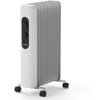 Radiador de Aceite Blanco 2000W Universalblue - Calefactor Bajo Consumo 9 Elementos para Habitaciones hasta 20 m² con Termostato Ajustable y Portátil con Ruedas