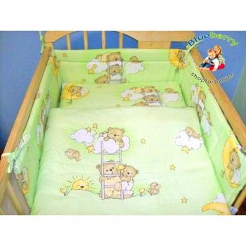 BlueberryShop Niño Juego de Cama, Funda Nórdica 120 x 90 cm, Funda Almohada 40 x 60, para Niños de 0 a 7 Años, Verde Oso en una escalera