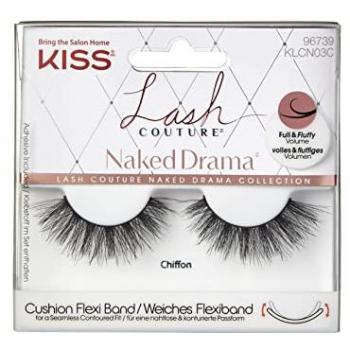 KISS - Lash Couture Naked Drama Pestañas Postizas Chiffon 1 par, completas y esponjosas de visón sintético con banda flexible acolchada, incluye pegamento para pestañas