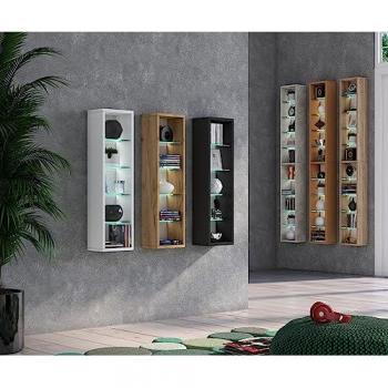 Estante Rasato de Madera con Estantes Ajustables y Acabado Imitación Ébano para CDs y DVDs
