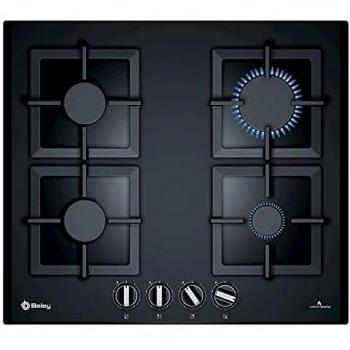 Balay 3ETG664HB - Placa de Gas, 4 Fuegos, 60cm, Control de Llama 9 Niveles, Vidrio Templado, Butano/biometano