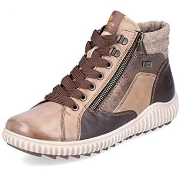 Botines Remonte R8271 para mujer - Cuero marrón - Talla 38 - Talón plano 2cm - Cierre con cordones y cremallera