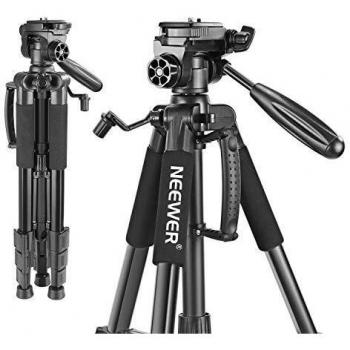 Neewer 142cm Trípode de Cámara de Aluminio con Rótula de 3 Vías Giratorio, Bolsa de Transporte para cámara DSLR, DV Video Videocámara, Carga hasta 4 kilogramos Negro