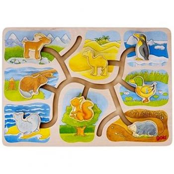 GOKI- Puzzles de maderaPuzzles de maderaGOKIPuzzle Deslizante, ¿Dónde Vive Cada animalito, Multicolor