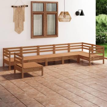 Juego de muebles de jardín 7 piezas madera de pino maciza color marrón miel