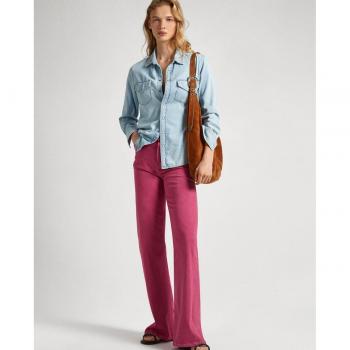 Pepe Jeans - Pantalón campana de mujer de tiro alto cinco bolsillos, Slim Fit Flare rosa