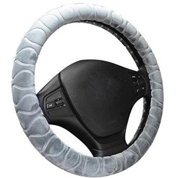 XuanMax Nuevo Universal Invierno Peludo Funda de Volante Coche Felpa Mullido Cubre Volante Piel Respirable Vehiculo Cubierta del Volante Envoltura Protectora Antideslizante 38cm - Gris