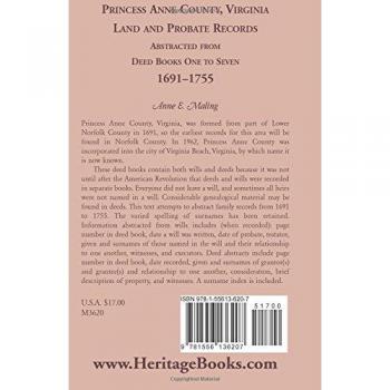 Princess Anne County, Virginia Land and Probate Records Abstracts (Deed Books 1-7) by Anne Maling