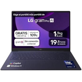 Portátil LG gram 16 - Intel Core Ultra 7, 32 GB RAM, 1 TB SSD, Pantalla OLED Antirreflejo, WQXGA, Ligero (1.199 kg), Batería de