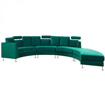 Sofá Curvo Modular 7 Plazas de Terciopelo Verde Oscuro con Reposacabezas Ajustables