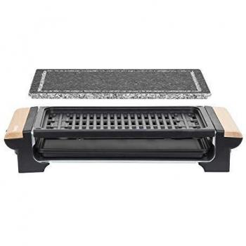 H.Koenig RP320 Plancha de Piedra Natural, Grill, 1300 W, Acero Inoxidable, Madera