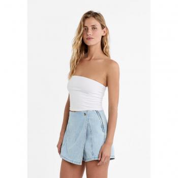 Stradivarius Crossover Denim Skort - Medium Light Blue Denim