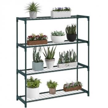 Estantería para Plantas de Acero Verde Oscuro con 4 Niveles para Jardín y Patio 89x28x107 cm