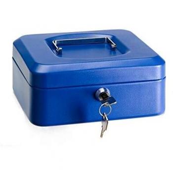 ARREGUI Elegant C9225 Caja Caudales con Llave para Contar y Transportar Dinero | Caja de Seguridad de acero con bandeja interior | Caja fuerte portatil 20 cm de ancho | Color Azul