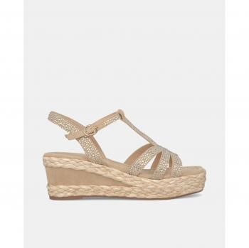 Sandalias de cuña de piel con puntera cuadrada