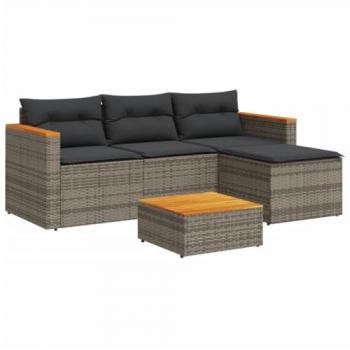 3-Piece Grey Poly Rattan Garden Sofa Set with Cushions
