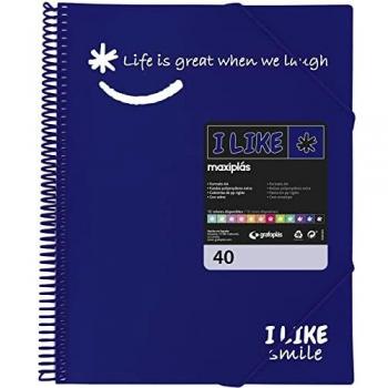 Grafoplás 39224030. Carpeta Fundas Azul, A4, 40 Fundas Transparentes, Polipropileno, I Like Smile