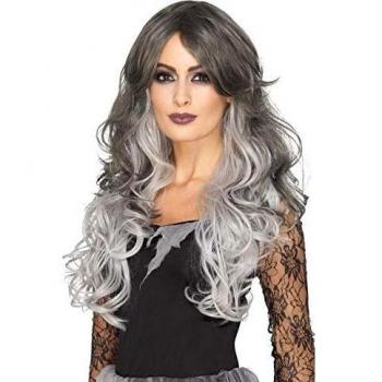 Smiffys-45040 Peluca Deluxe de Novia gótica, Resistente al Calor/modificable, Color Gris, No es Applicable